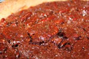 Close up of a pecan in the pie