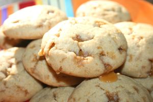 A close-up of a Werther's Caramel cookie