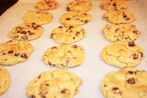 chocolate chip cookies on the sheet