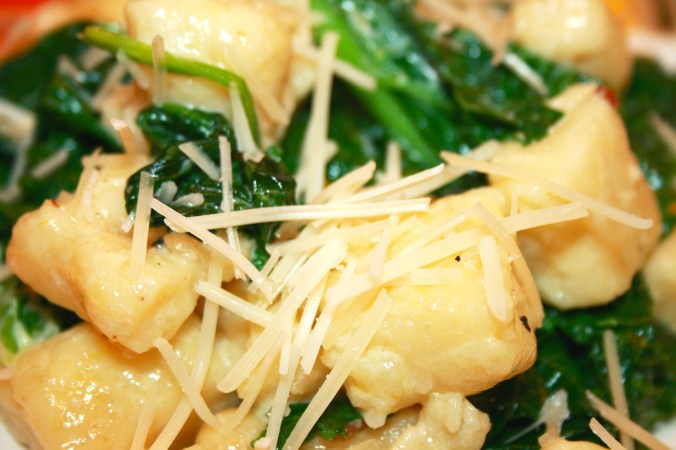 Ricotta Gnocchi with Greens and Cream